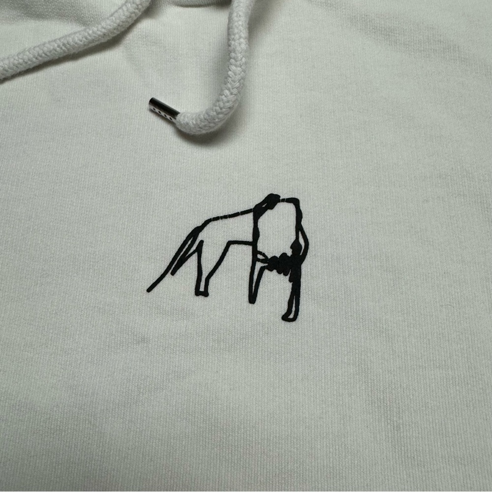 TIM COPPENS Acid Pullover Hoodie in Light Ivory Size: Medium Flawed- Stains